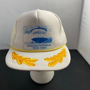 White Vintage Gold Leaf Hat Lewisport Ky Sesquicentennial 1839-1989 Promo Cap